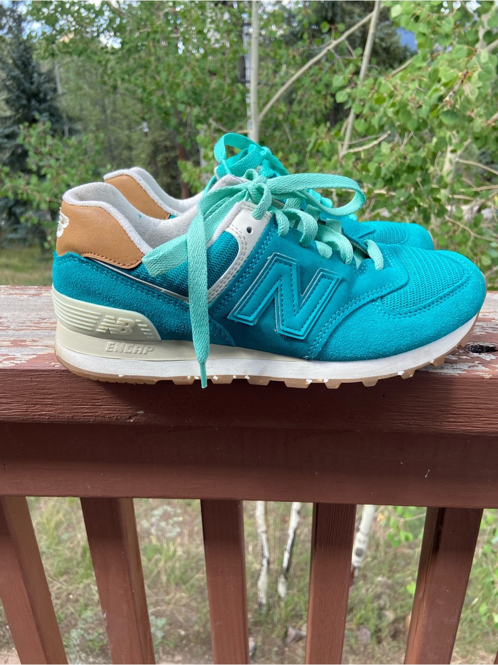 New Balance Kids' Teal and Tan Lace-Up Sneakers